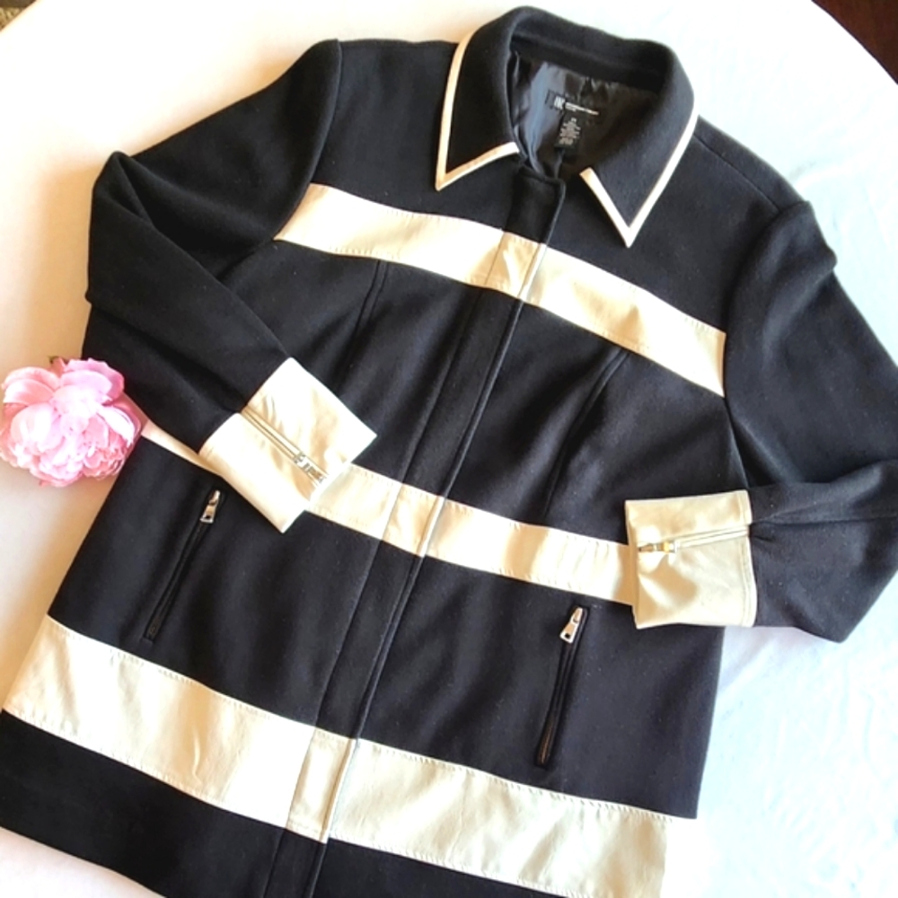 INC BLK WHT Striped Peacoat 2X - Picture 2 of 12
